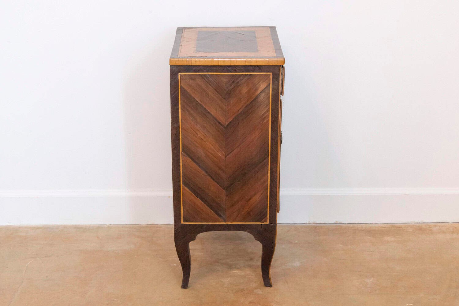 Italian 19th Century Bedside Table with Inlaid Décor, Single Drawer and Door - JAA