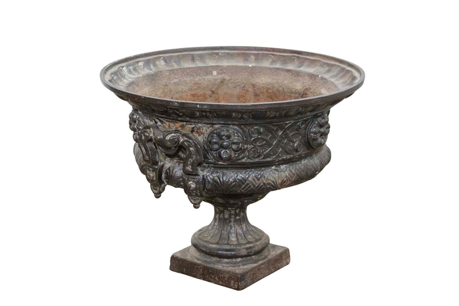 French 19th Century Iron Jardinière with Lateral Handles and Double L Monogram