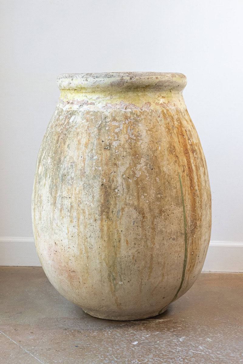 Large Size French Provincial 19th Century Glazed Terracotta Biot Olive Oil Jar - JAA