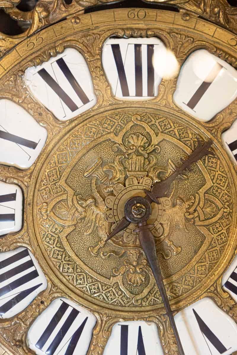 French 19th Century Longcase Painted Clock with Carved Crest and Classical Décor - JAA