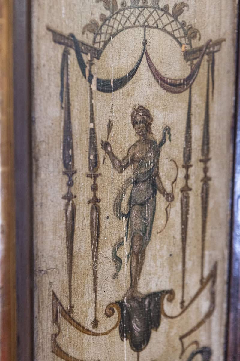 French 19th Century Longcase Painted Clock with Carved Crest and Classical Décor - JAA