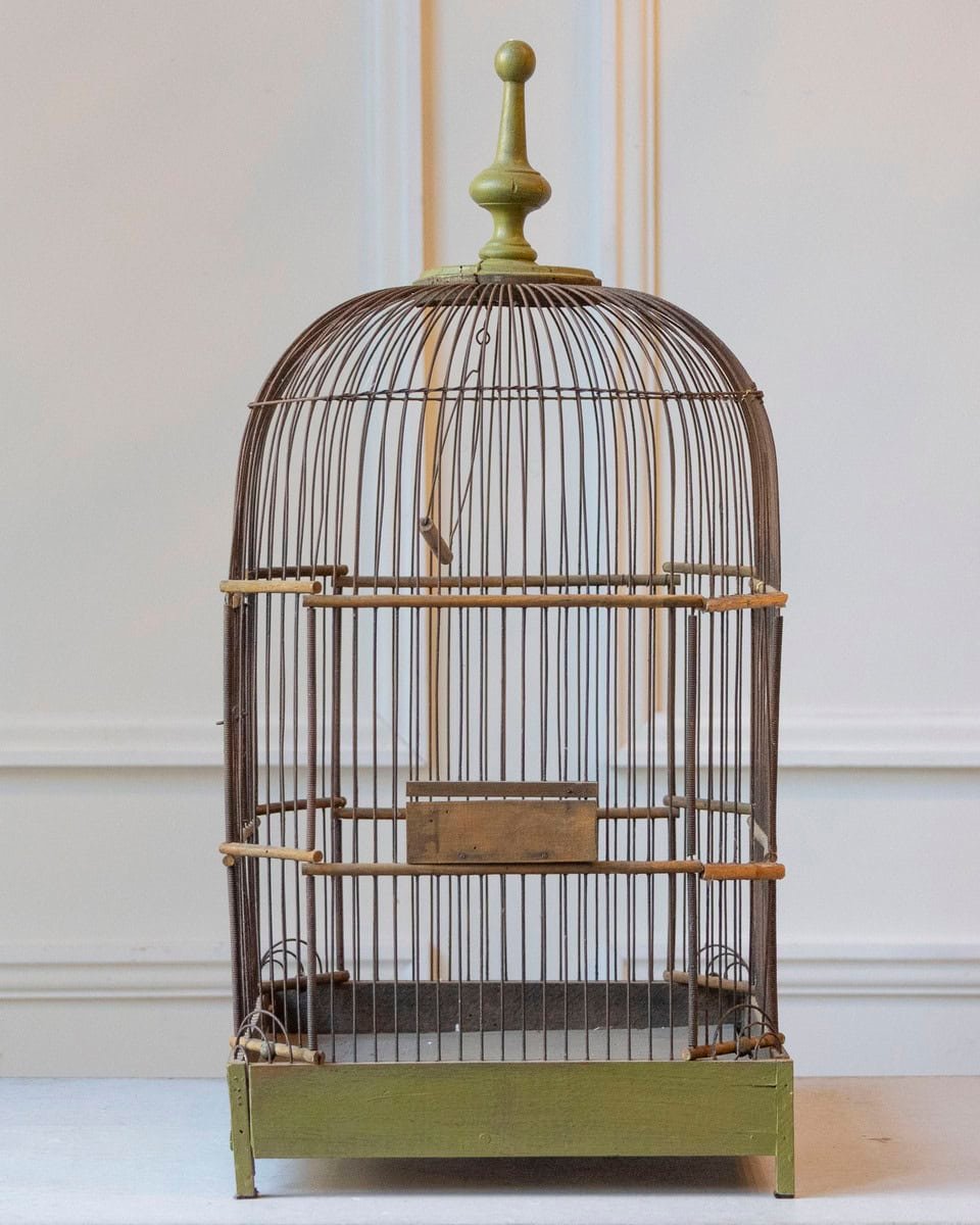 Late 19th-Century Green-Painted Wooden Birdcage - JAA