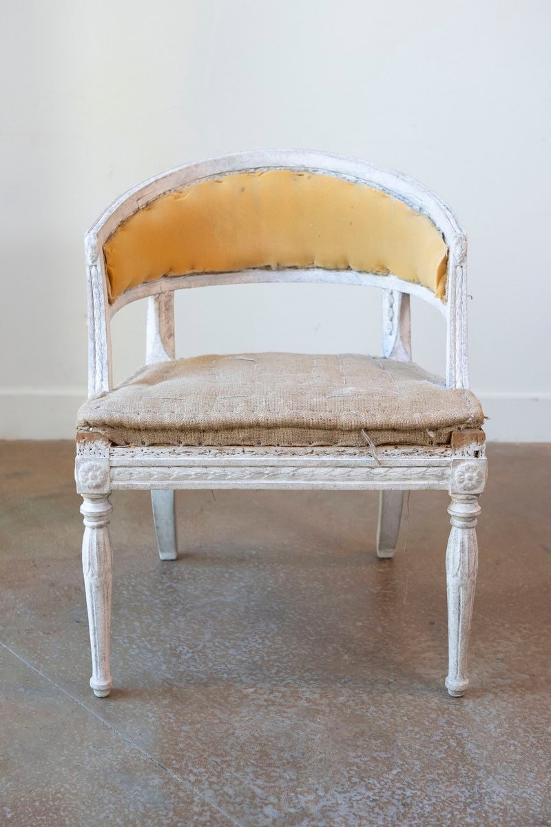 Pair of Swedish Gustavian Style Painted Tub Chairs with Carved Campanula Friezes - JAA