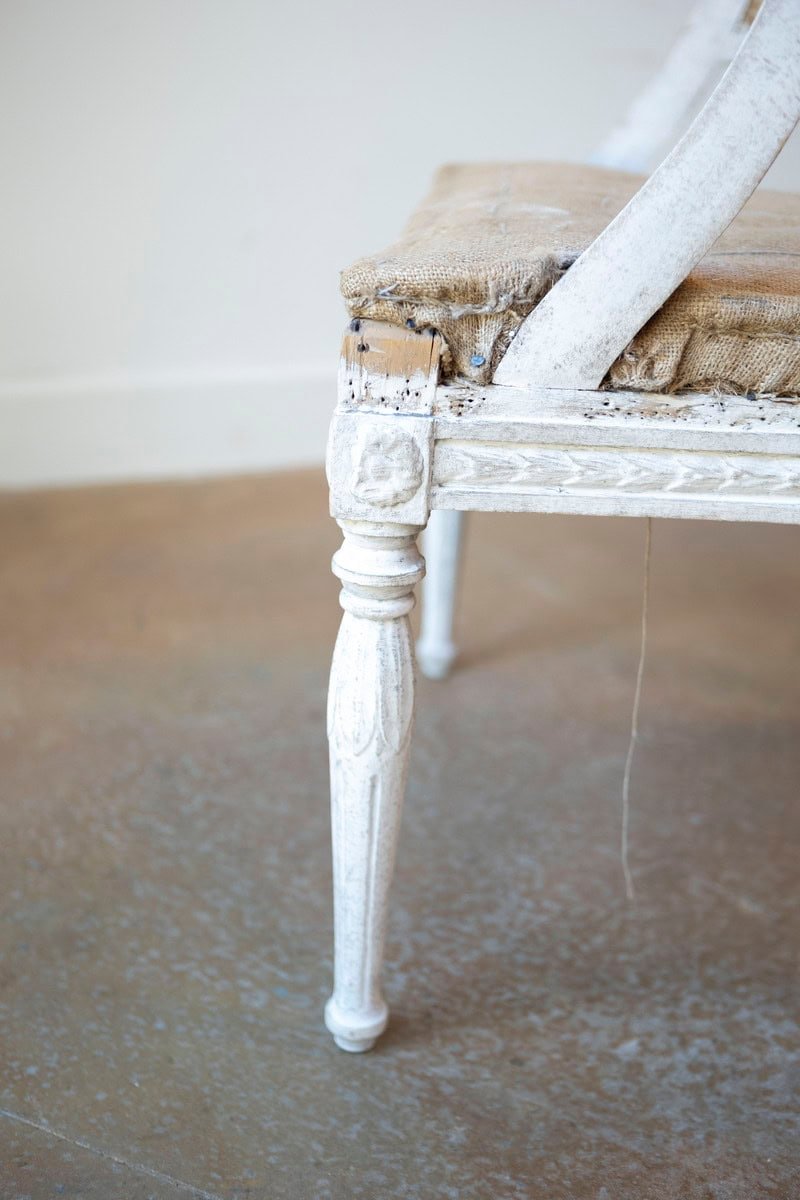 Pair of Swedish Gustavian Style Painted Tub Chairs with Carved Campanula Friezes - JAA