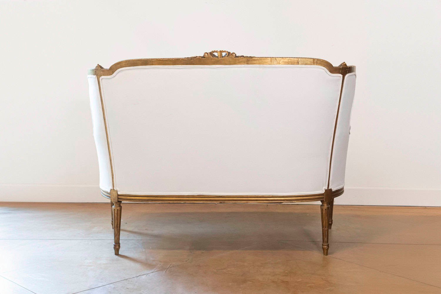 French Louis XVI Style Wingback Settee with Original Gilding and New Fabric - JAA