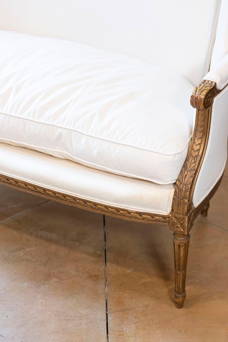 French Louis XVI Style Wingback Settee with Original Gilding and New Fabric - JAA