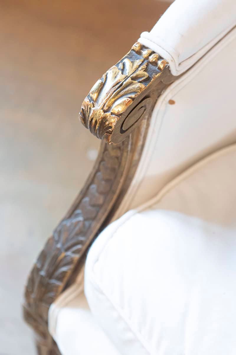 French Louis XVI Style Wingback Settee with Original Gilding and New Fabric - JAA