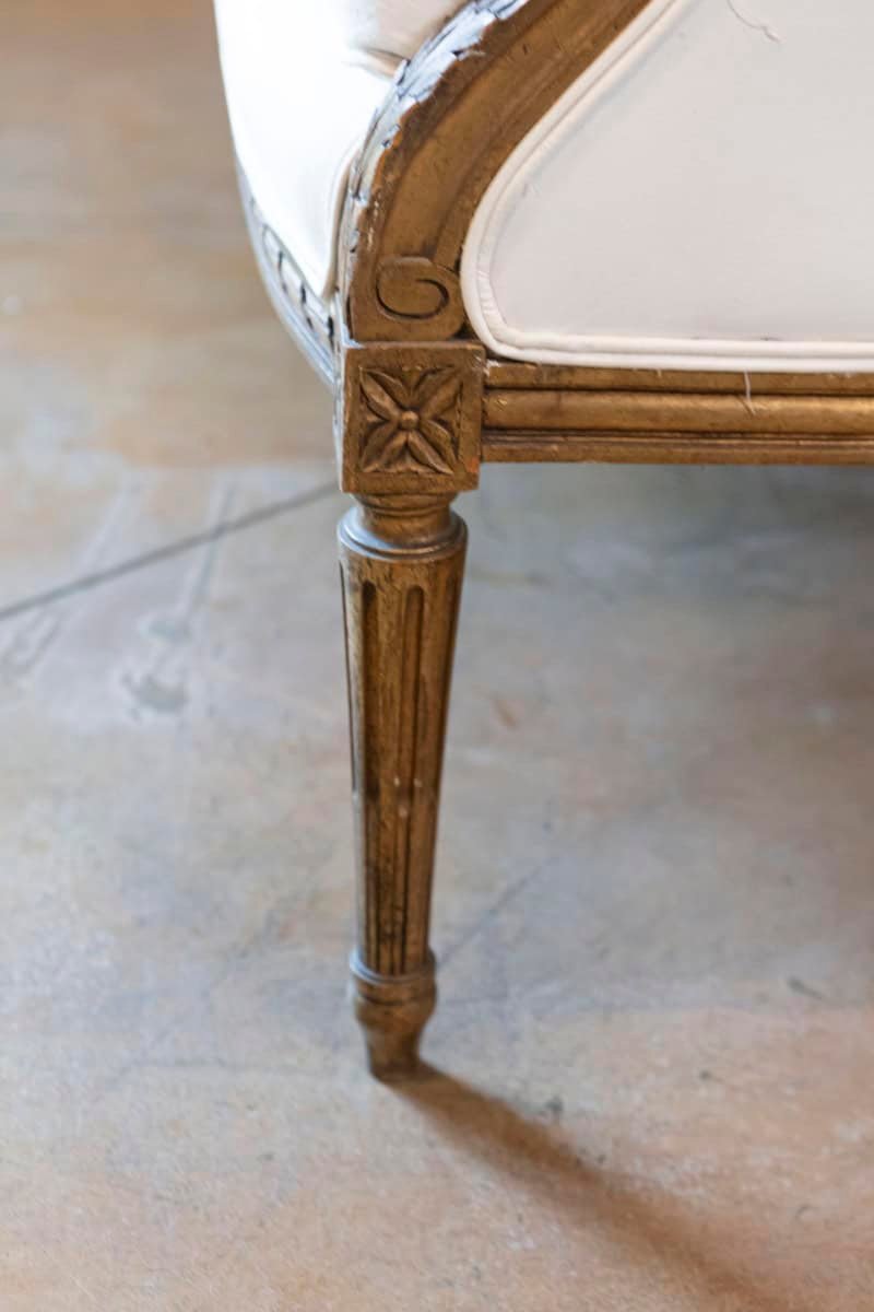 French Louis XVI Style Wingback Settee with Original Gilding and New Fabric - JAA