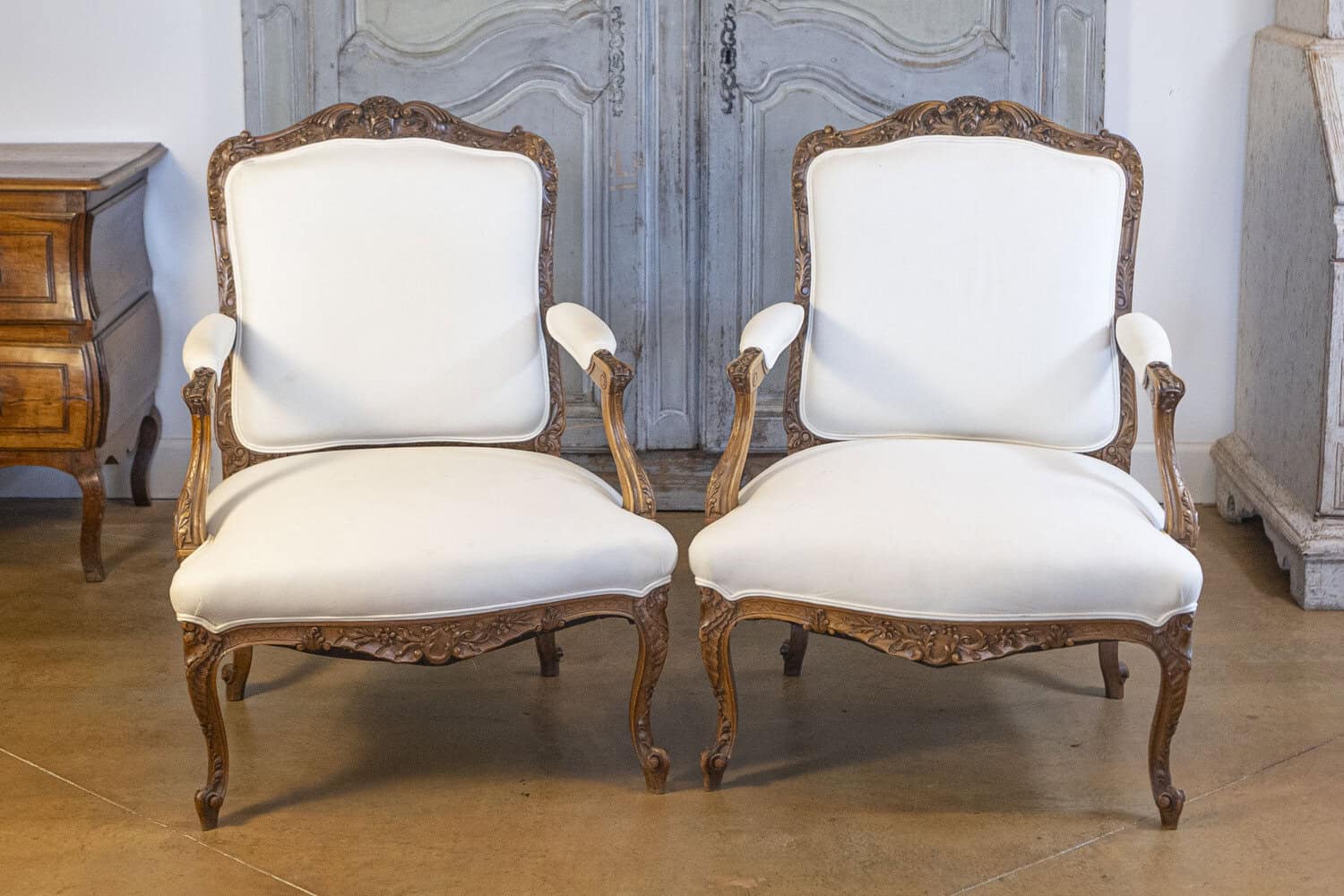 40%OFF at checkout. Pair of Italian 19th Century Rococo Style Carved Walnut Upholstered Armchairs - JAA