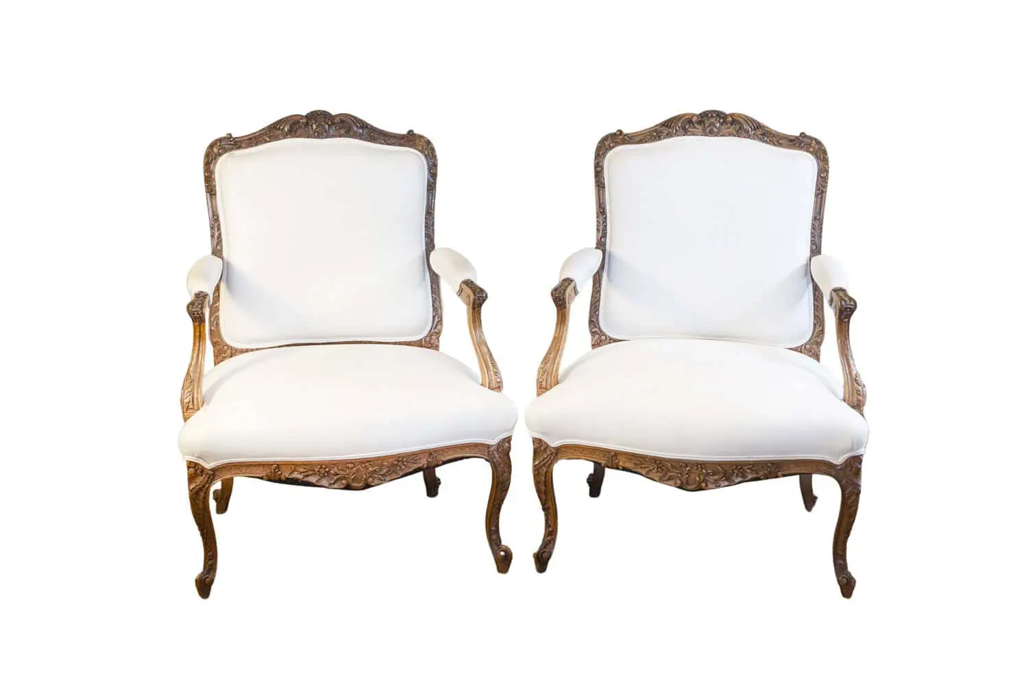 40%OFF at checkout. Pair of Italian 19th Century Rococo Style Carved Walnut Upholstered Armchairs