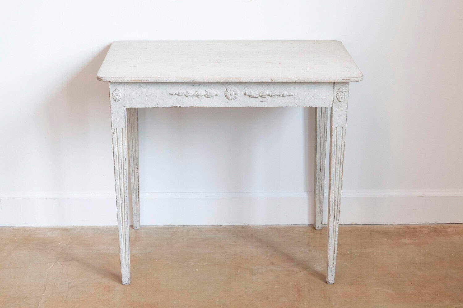 Swedish 1860s Gustavian Style Painted Console Table with Carved Floral Décor - JAA
