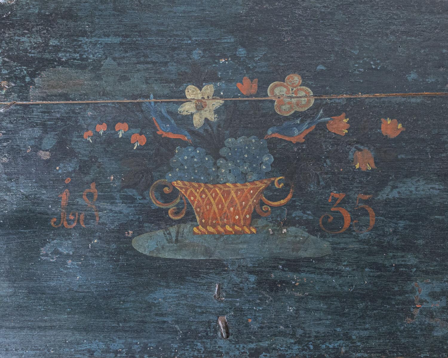 Alpine Folk Art Painted Chest with Floral Motifs, Dated 1835 - JAA