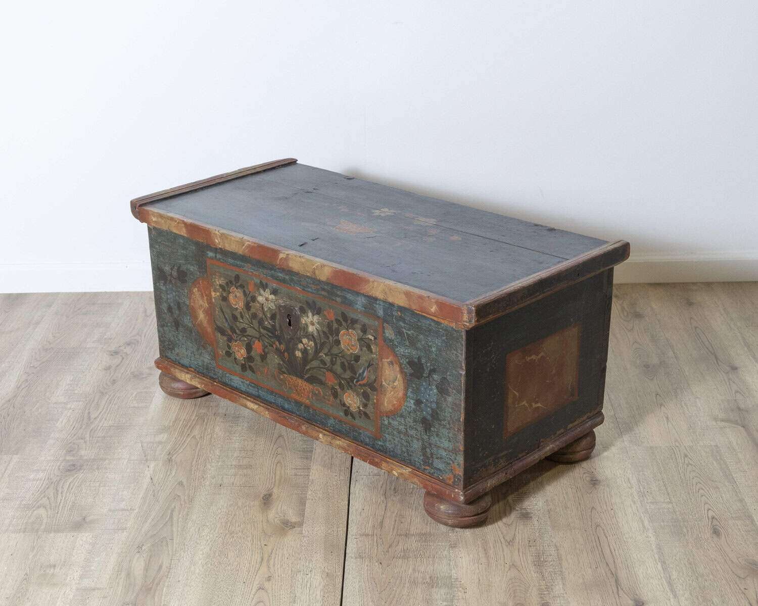 Alpine Folk Art Painted Chest with Floral Motifs, Dated 1835 - JAA