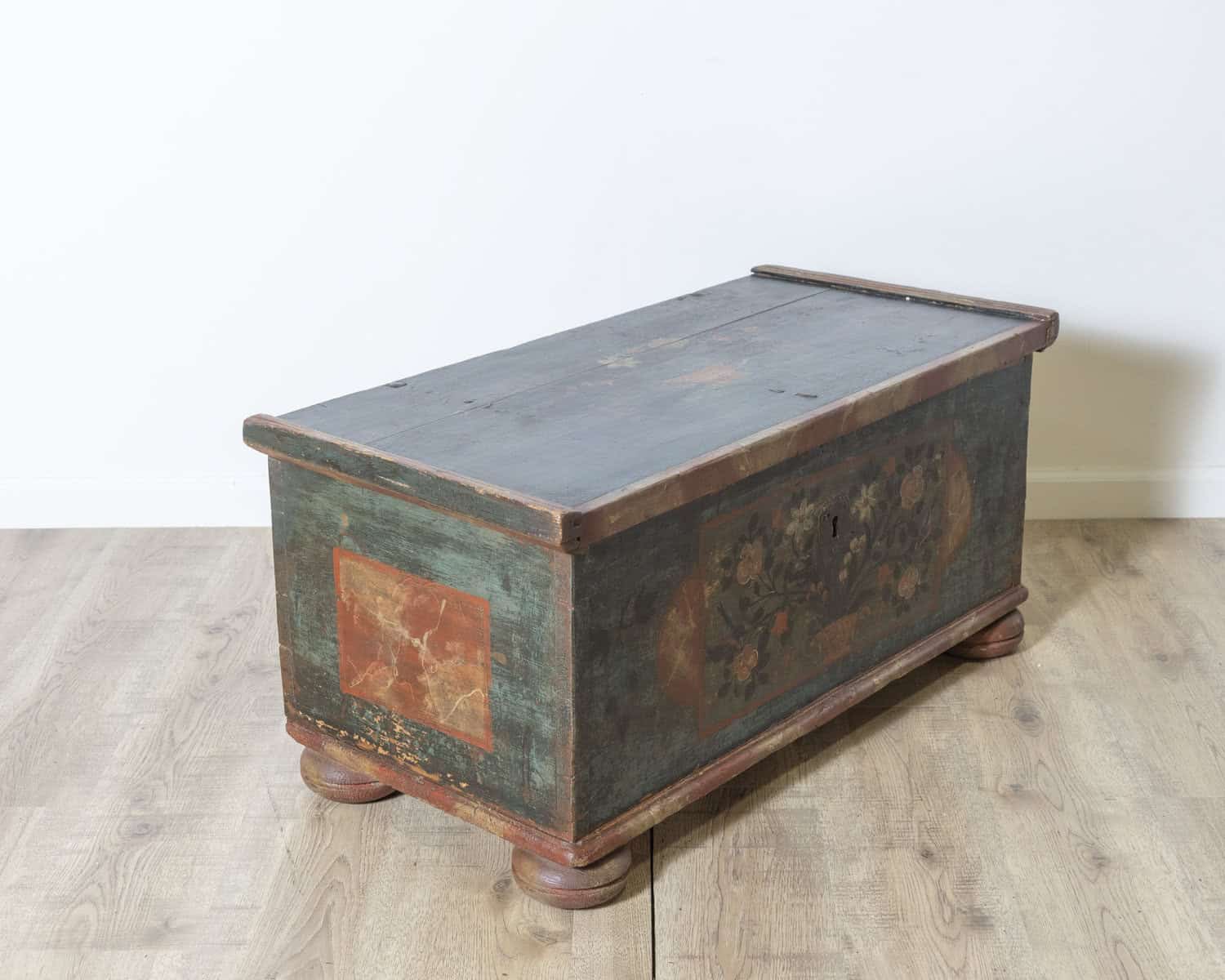 Alpine Folk Art Painted Chest with Floral Motifs, Dated 1835 - JAA