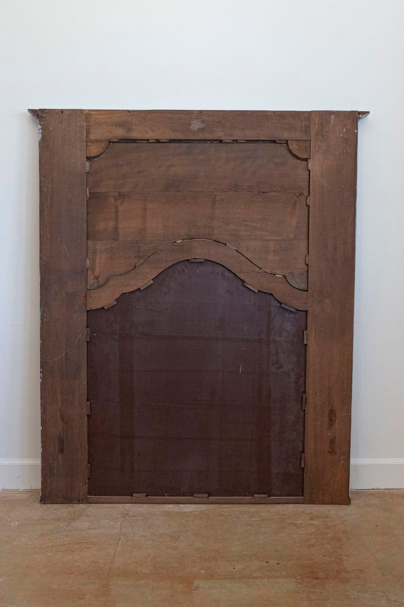 French Louis XV Style Grey Painted Trumeau Mirror with Carved Floral Decor - JAA