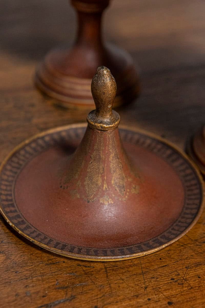 Pair of 19th Century Italian Napoleon III Lacquered Tin Vases with Lids - JAA