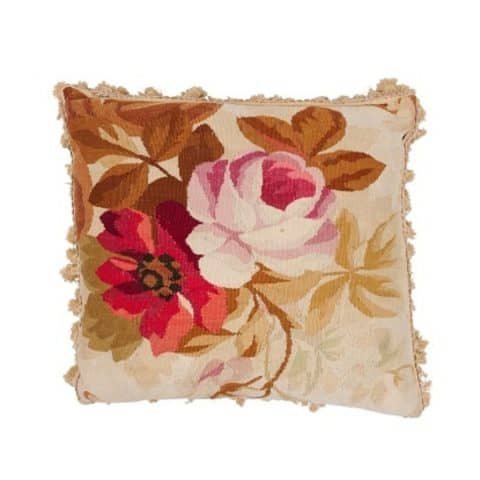 19th Century French Aubusson Woven Tapestry Pillow with Floral Décor and Tassels