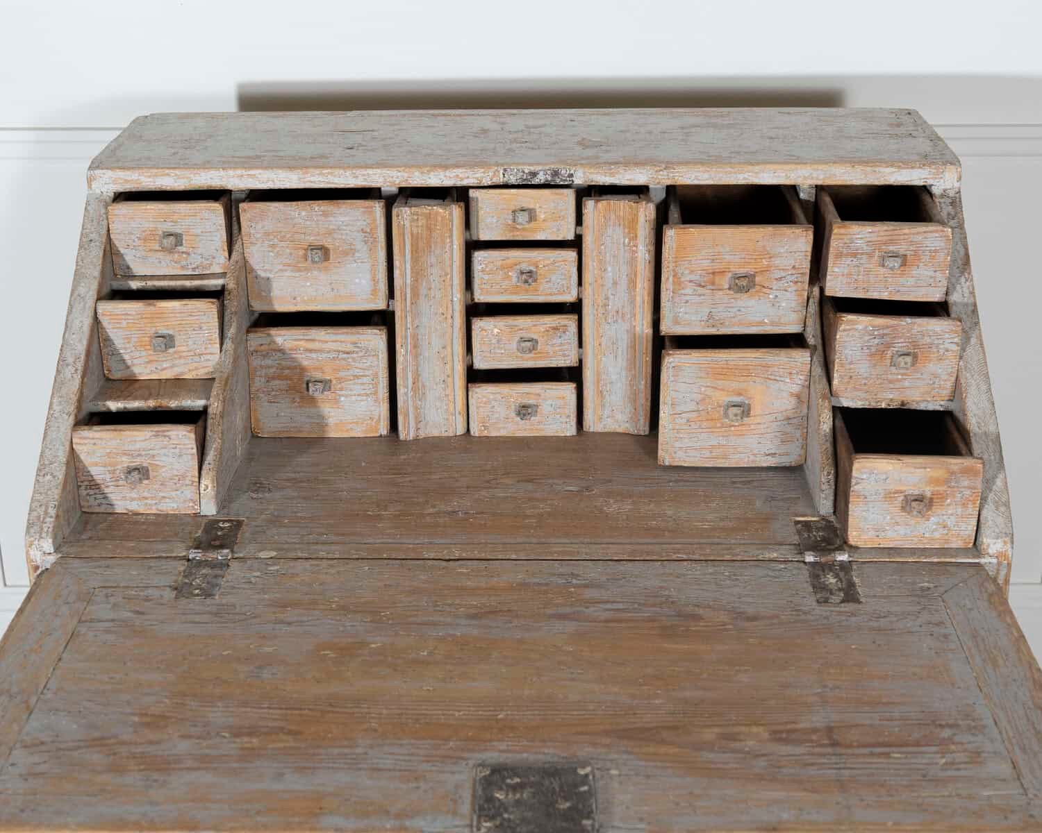 18th Century Swedish Slant Front Desk, Circa 1780, in Soft Grey Paint - JAA