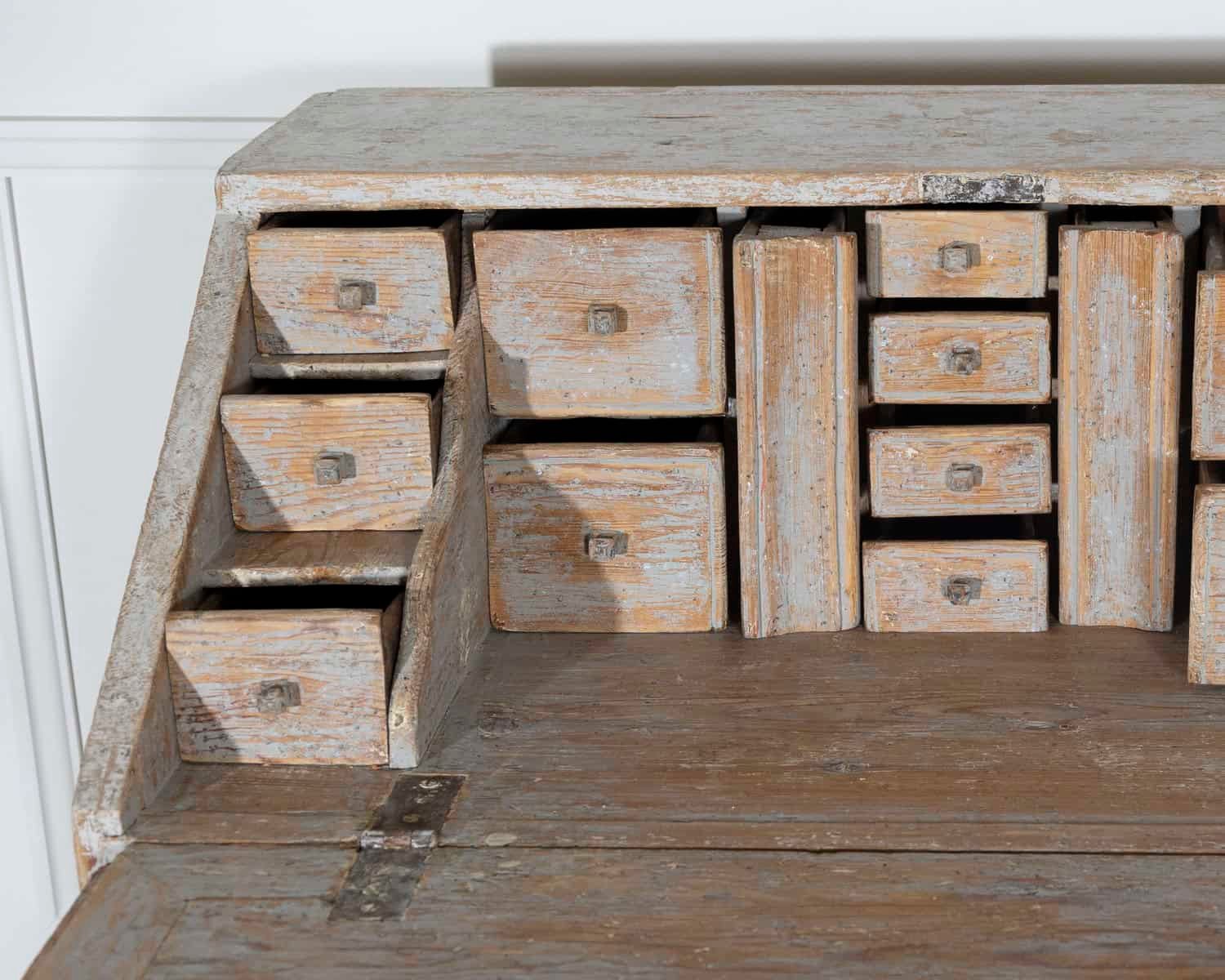 18th Century Swedish Slant Front Desk, Circa 1780, in Soft Grey Paint - JAA