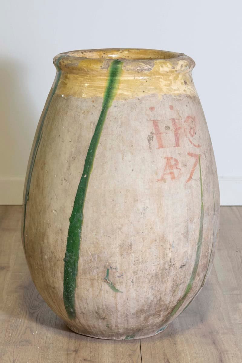 18th Century French Provincial Olive Oil Biot jar with Yellow and Green Glaze - JAA