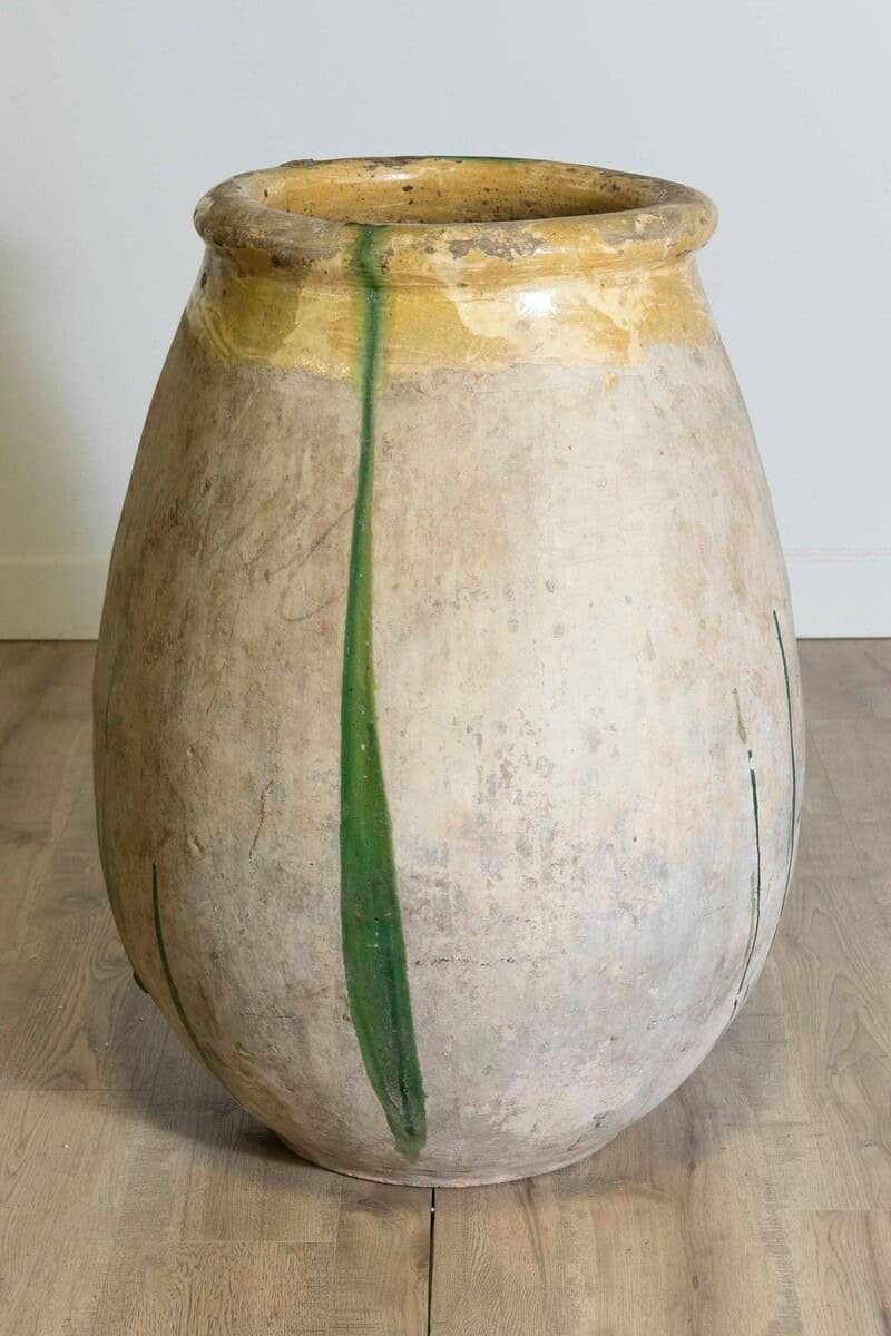 18th Century French Provincial Olive Oil Biot jar with Yellow and Green Glaze - JAA