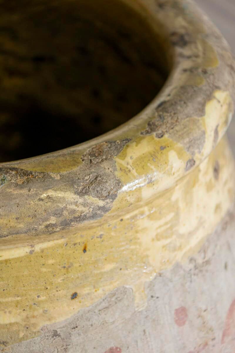 18th Century French Provincial Olive Oil Biot jar with Yellow and Green Glaze - JAA