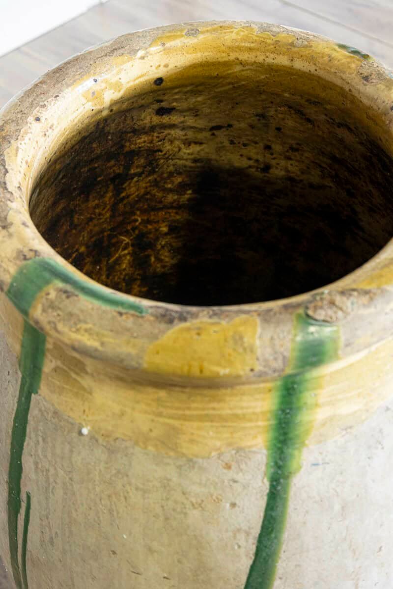 18th Century French Provincial Olive Oil Biot jar with Yellow and Green Glaze - JAA
