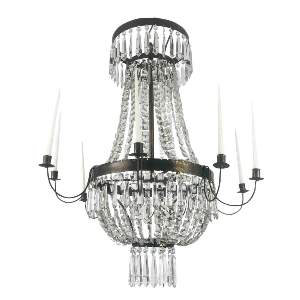 19th Century Italian Empire Crystal Chandelier Nine-armed Candle Chandelier - JAA