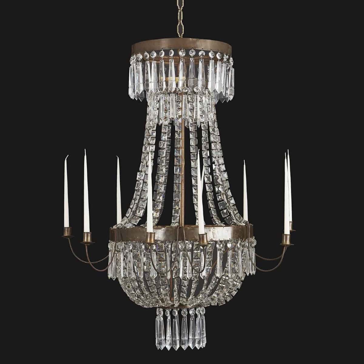 19th Century Italian Empire Crystal Chandelier Nine-armed Candle Chandelier - JAA