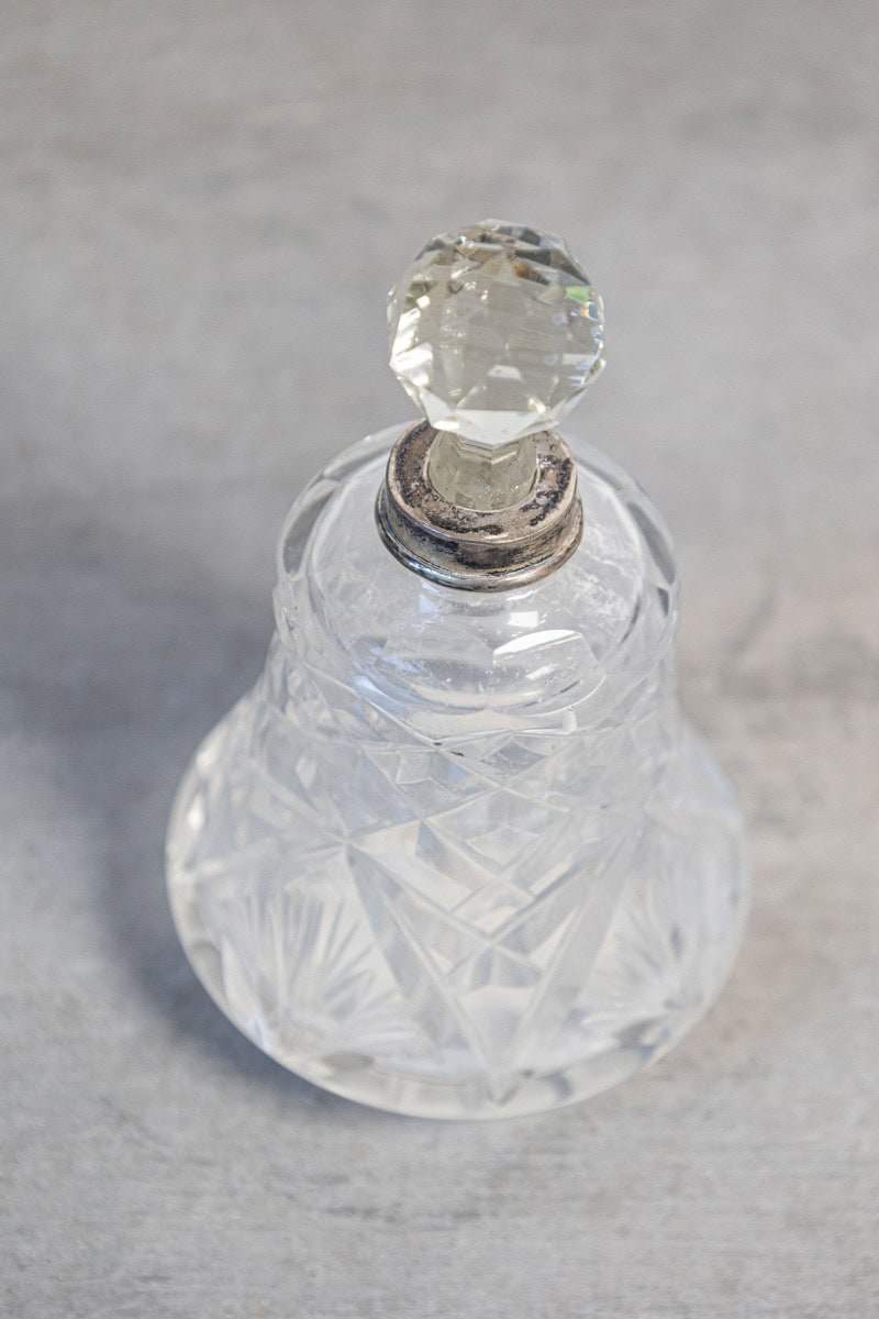 Small French 1920s Crystal Toiletry Bottle with Silver Neck and Diamond Motifs - JAA