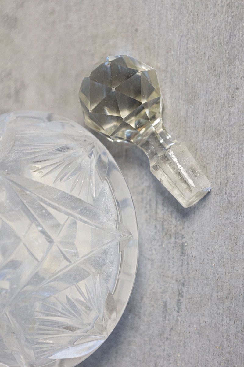 Small French 1920s Crystal Toiletry Bottle with Silver Neck and Diamond Motifs - JAA