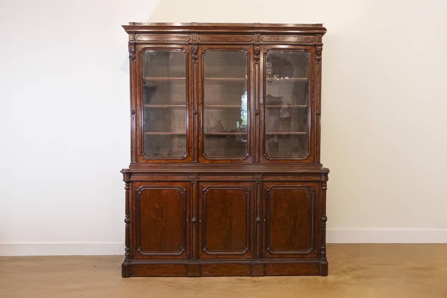 French Louis-Philippe 19th Century Two Part Bookcase with Blown Glass Doors - JAA