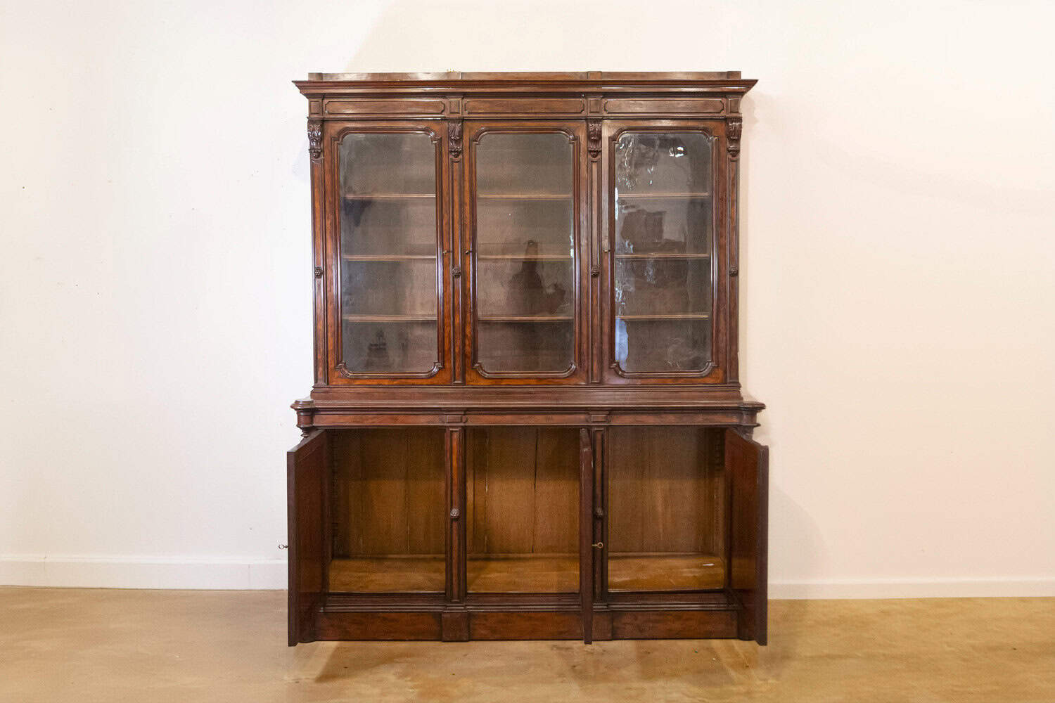 French Louis-Philippe 19th Century Two Part Bookcase with Blown Glass Doors - JAA