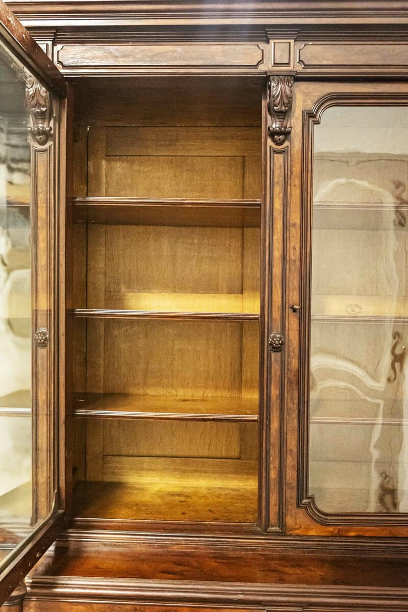 French Louis-Philippe 19th Century Two Part Bookcase with Blown Glass Doors - JAA