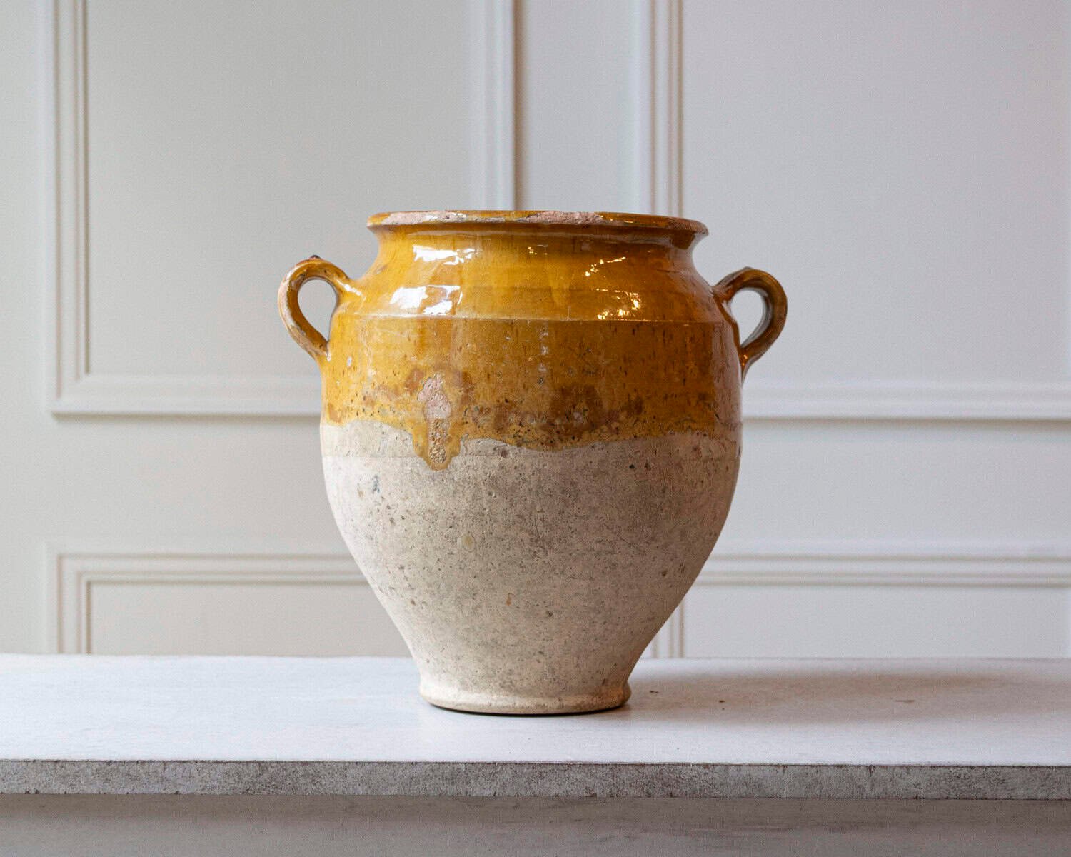 19th Century French Terracotta Confit Pot with Yellow Ochre Glaze - JAA