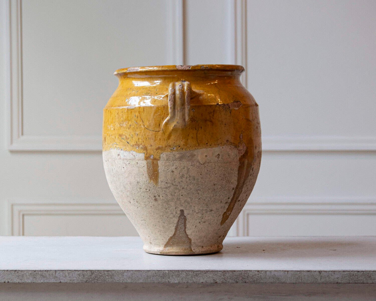 19th Century French Terracotta Confit Pot with Yellow Ochre Glaze - JAA
