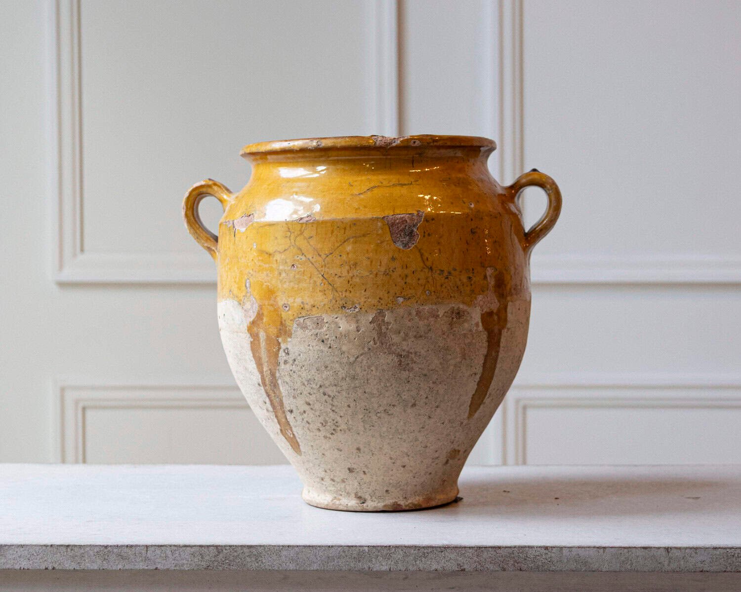 19th Century French Terracotta Confit Pot with Yellow Ochre Glaze - JAA