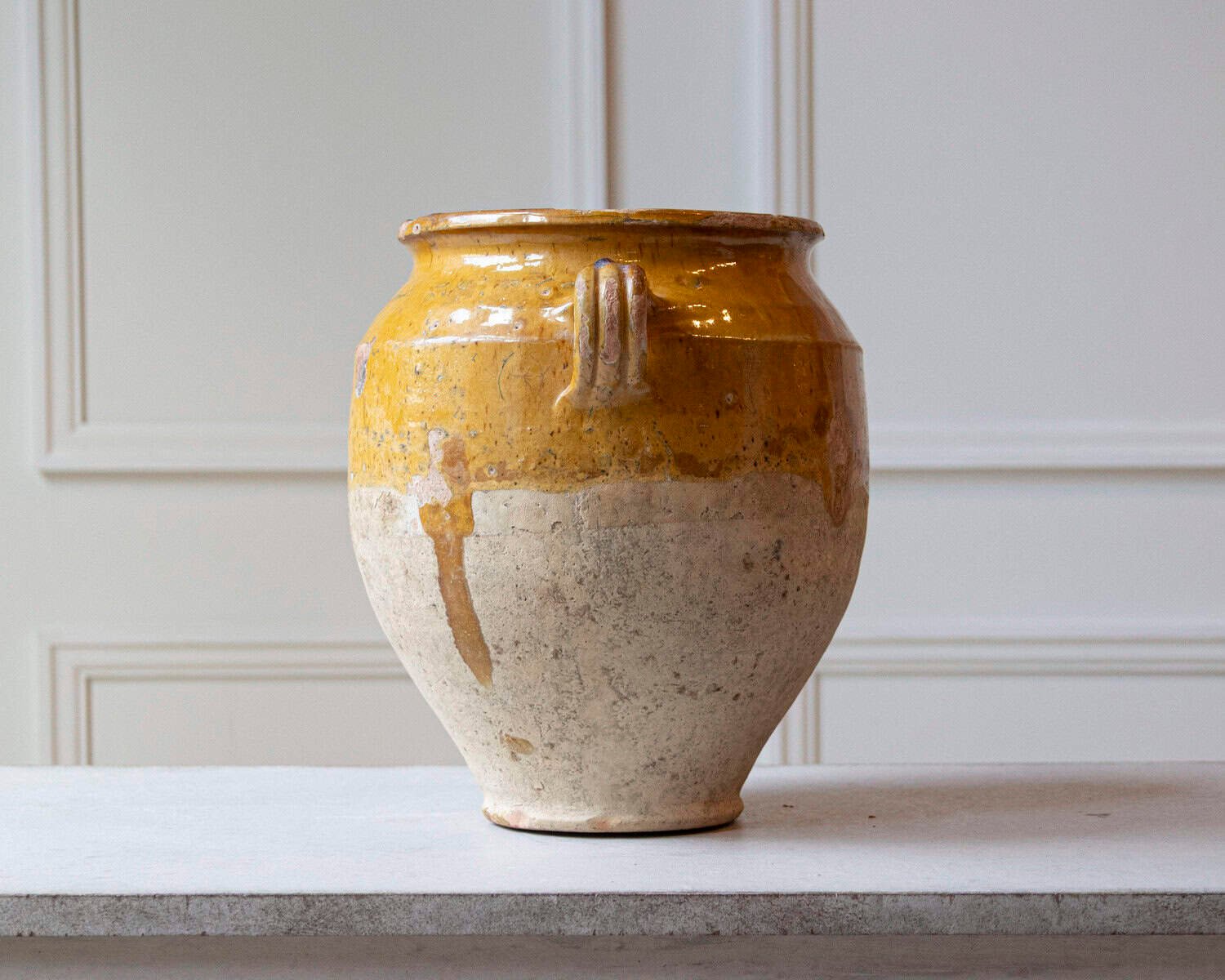 19th Century French Terracotta Confit Pot with Yellow Ochre Glaze - JAA