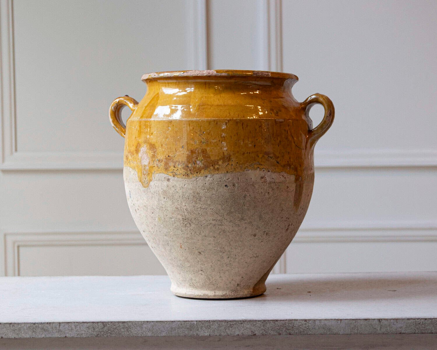 19th Century French Terracotta Confit Pot with Yellow Ochre Glaze - JAA