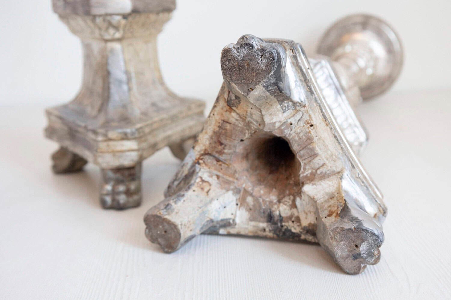 Pair of 1850s Italian Silver Gilt Candlesticks with Carved Waterleaves - JAA