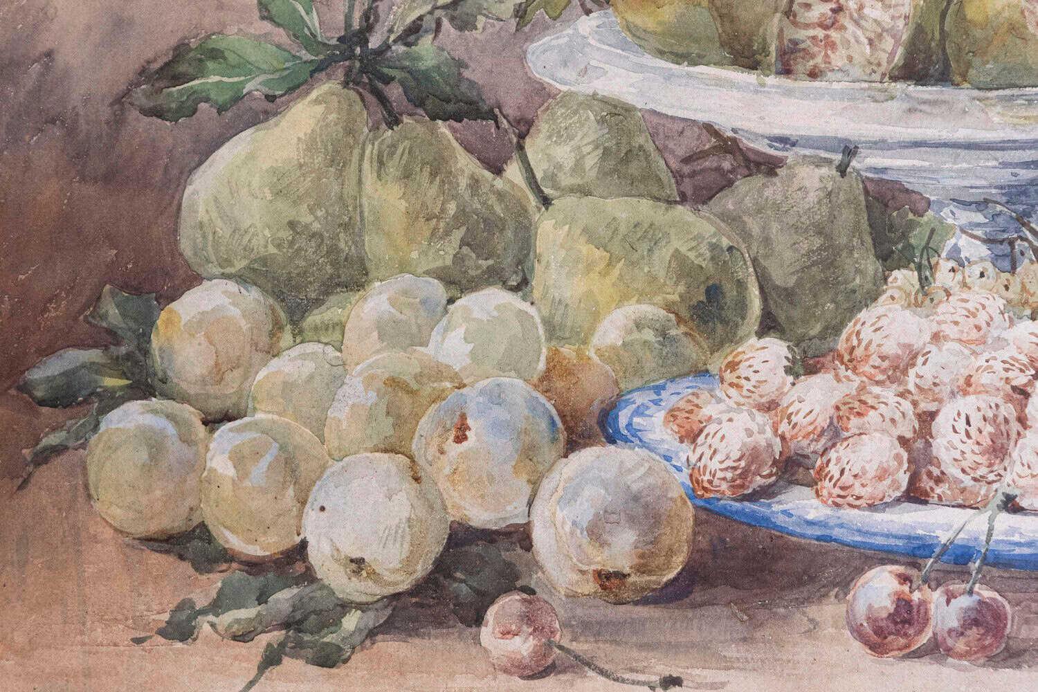 French Framed 19th Century Watercolor Depicting Fruits, Signed E Calmant - JAA