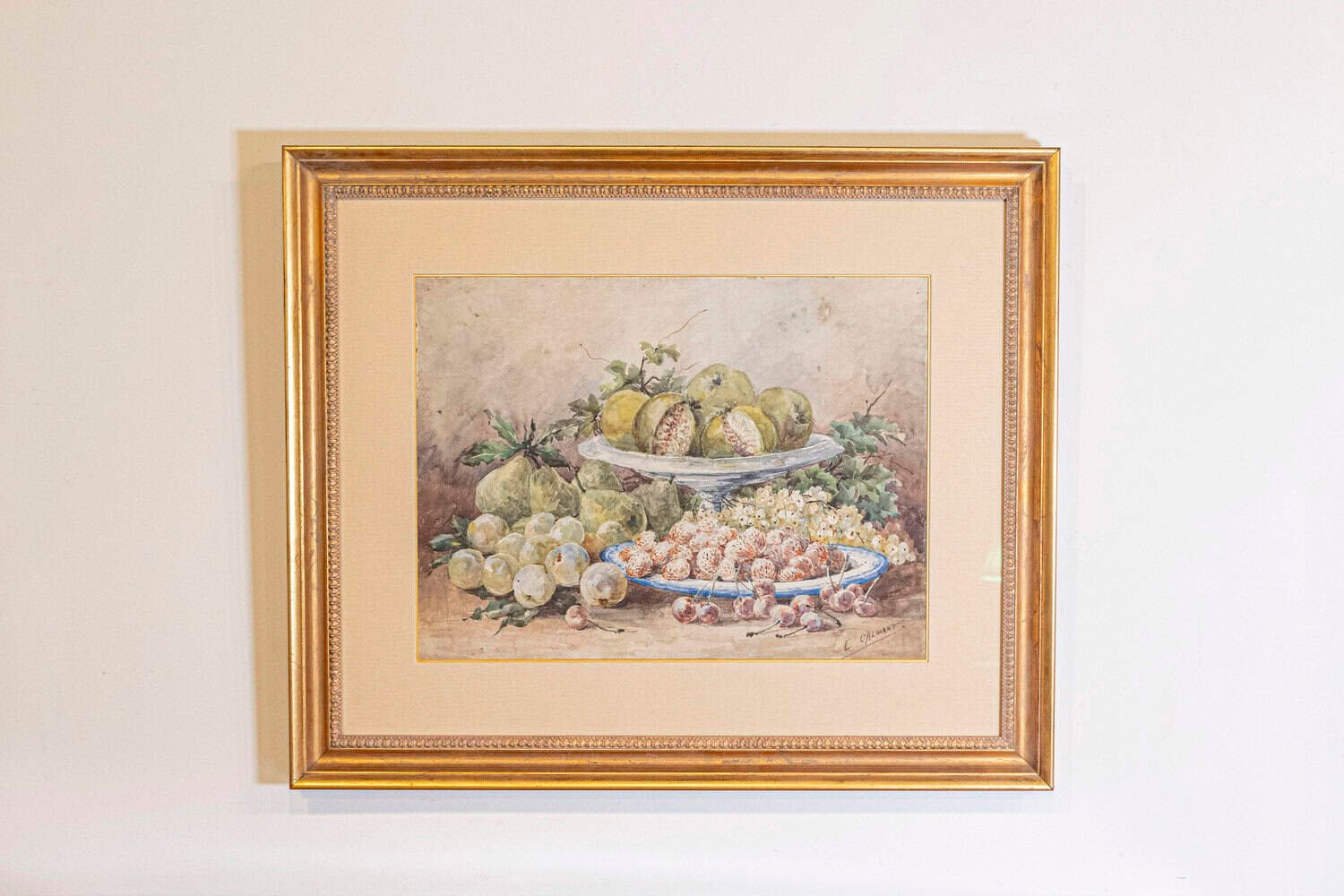 French Framed 19th Century Watercolor Depicting Fruits, Signed E Calmant - JAA