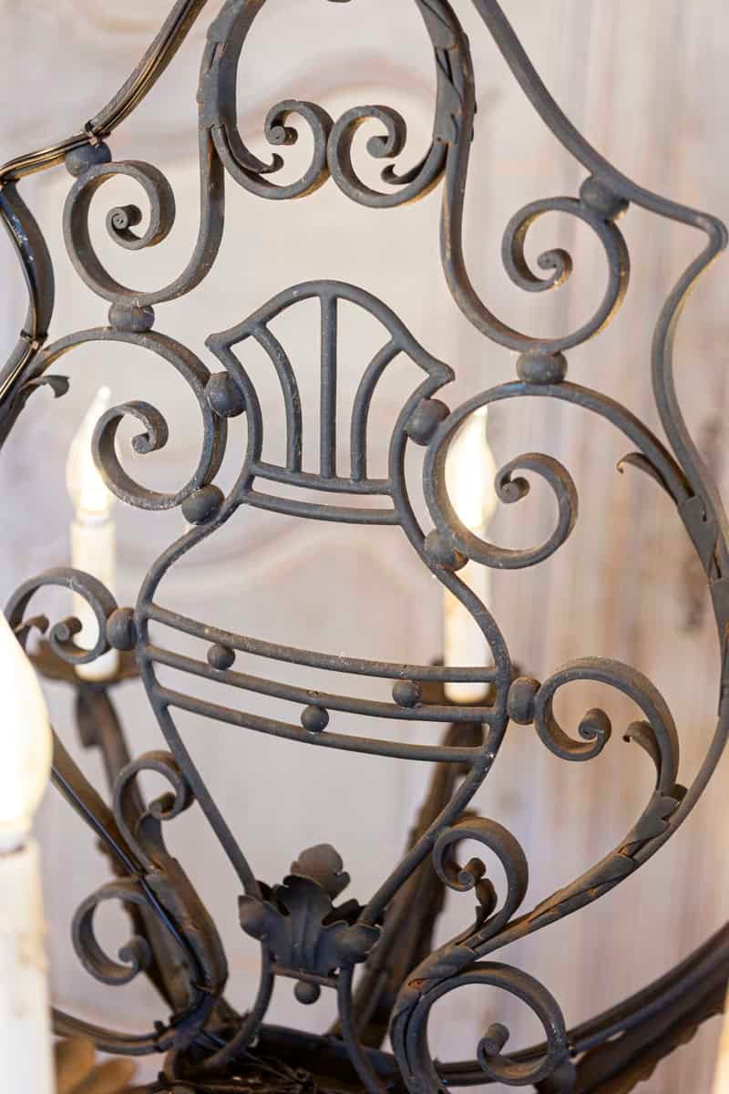20th Century French Wrought Iron Eight-Light Chandelier, USA Wired - JAA