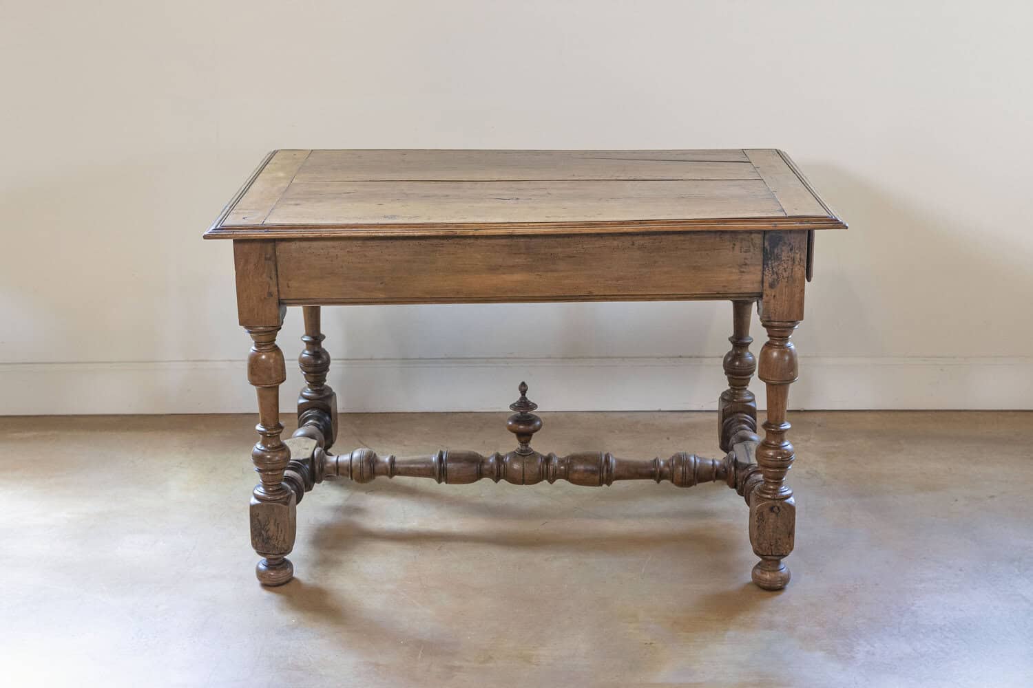 French 19th Century Louis XIII Style Cherry Table with Side Drawers, Circa 1850  French 1850s Louis XIII Style Cherry Table with Lateral Drawer and Turned Legs - JAA