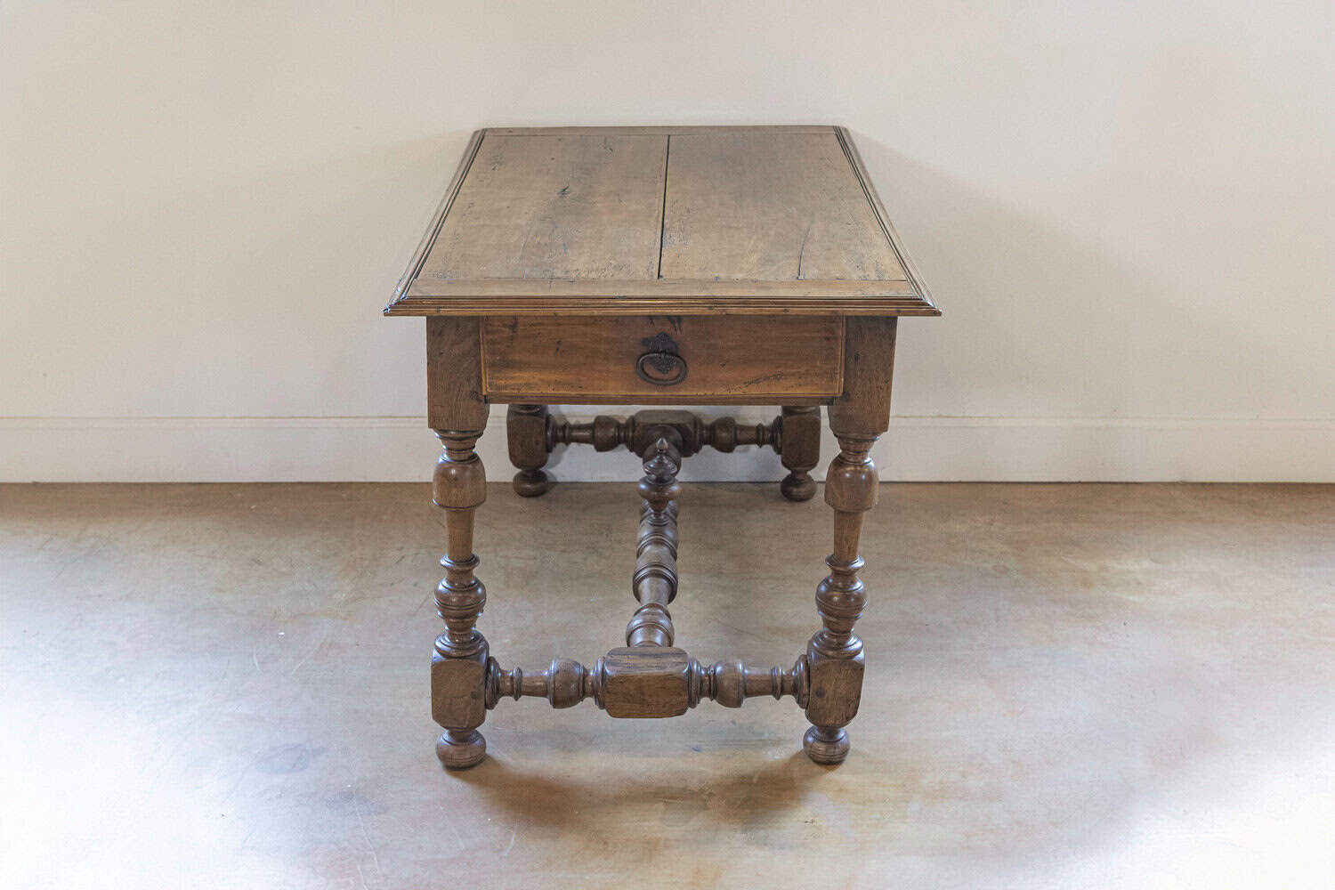 French 19th Century Louis XIII Style Cherry Table with Side Drawers, Circa 1850  French 1850s Louis XIII Style Cherry Table with Lateral Drawer and Turned Legs - JAA