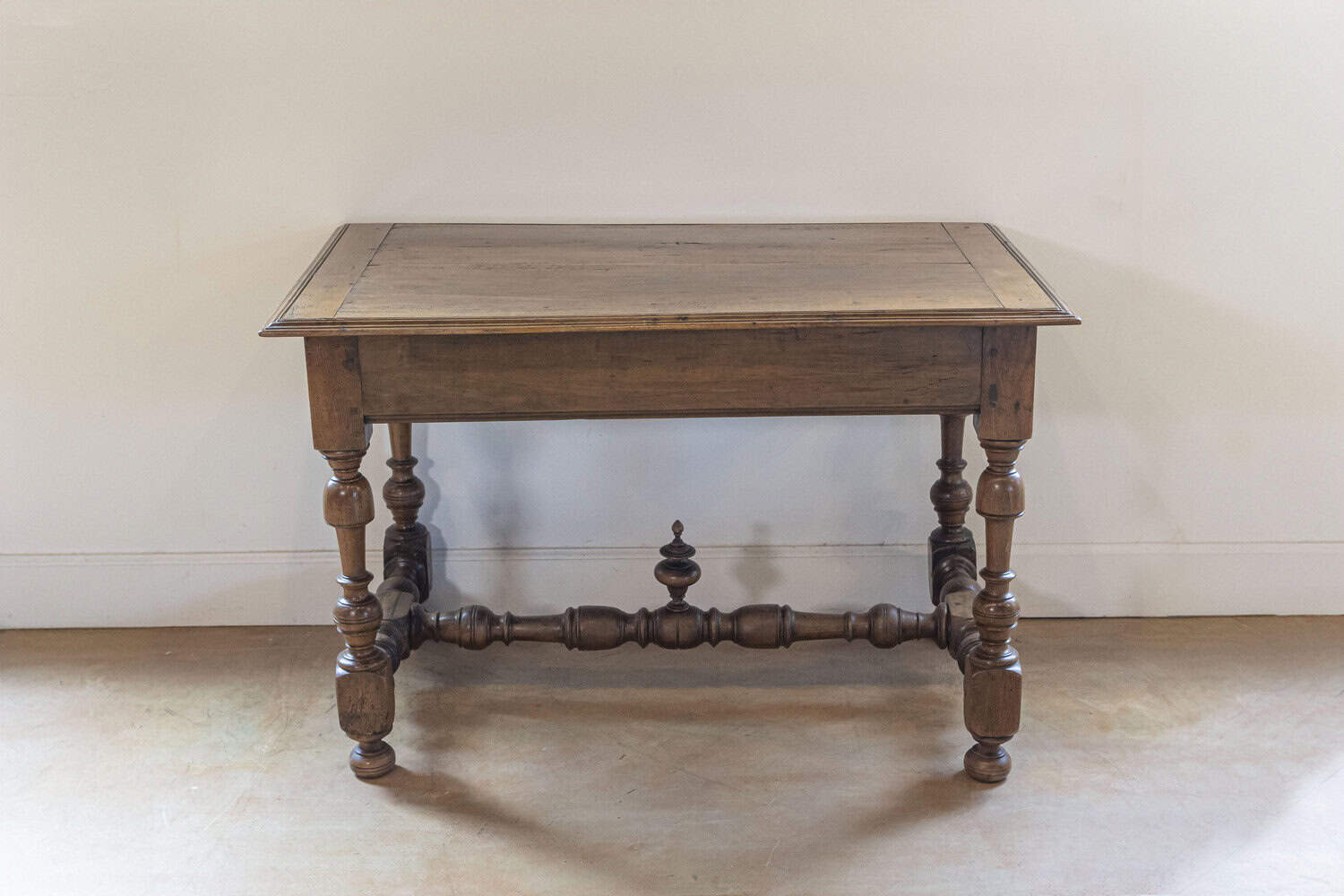 French 19th Century Louis XIII Style Cherry Table with Side Drawers, Circa 1850  French 1850s Louis XIII Style Cherry Table with Lateral Drawer and Turned Legs - JAA