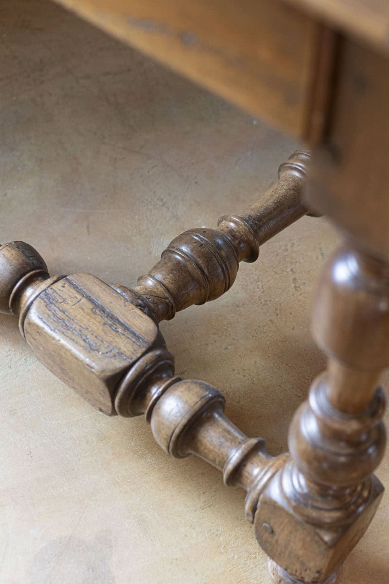 French 19th Century Louis XIII Style Cherry Table with Side Drawers, Circa 1850  French 1850s Louis XIII Style Cherry Table with Lateral Drawer and Turned Legs - JAA