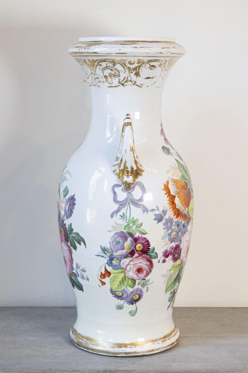 French Napoleon III 19th Century Hand-Painted Porcelain Vase with Floral Décor - JAA