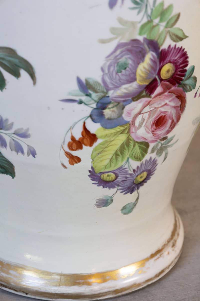 French Napoleon III 19th Century Hand-Painted Porcelain Vase with Floral Décor - JAA
