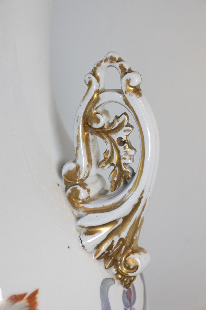 French Napoleon III 19th Century Hand-Painted Porcelain Vase with Floral Décor - JAA